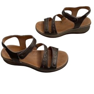 Acorn Vista Wedge 7 W Strappy Ankle Strap Comfort Sandals Pewter‎ Leather
